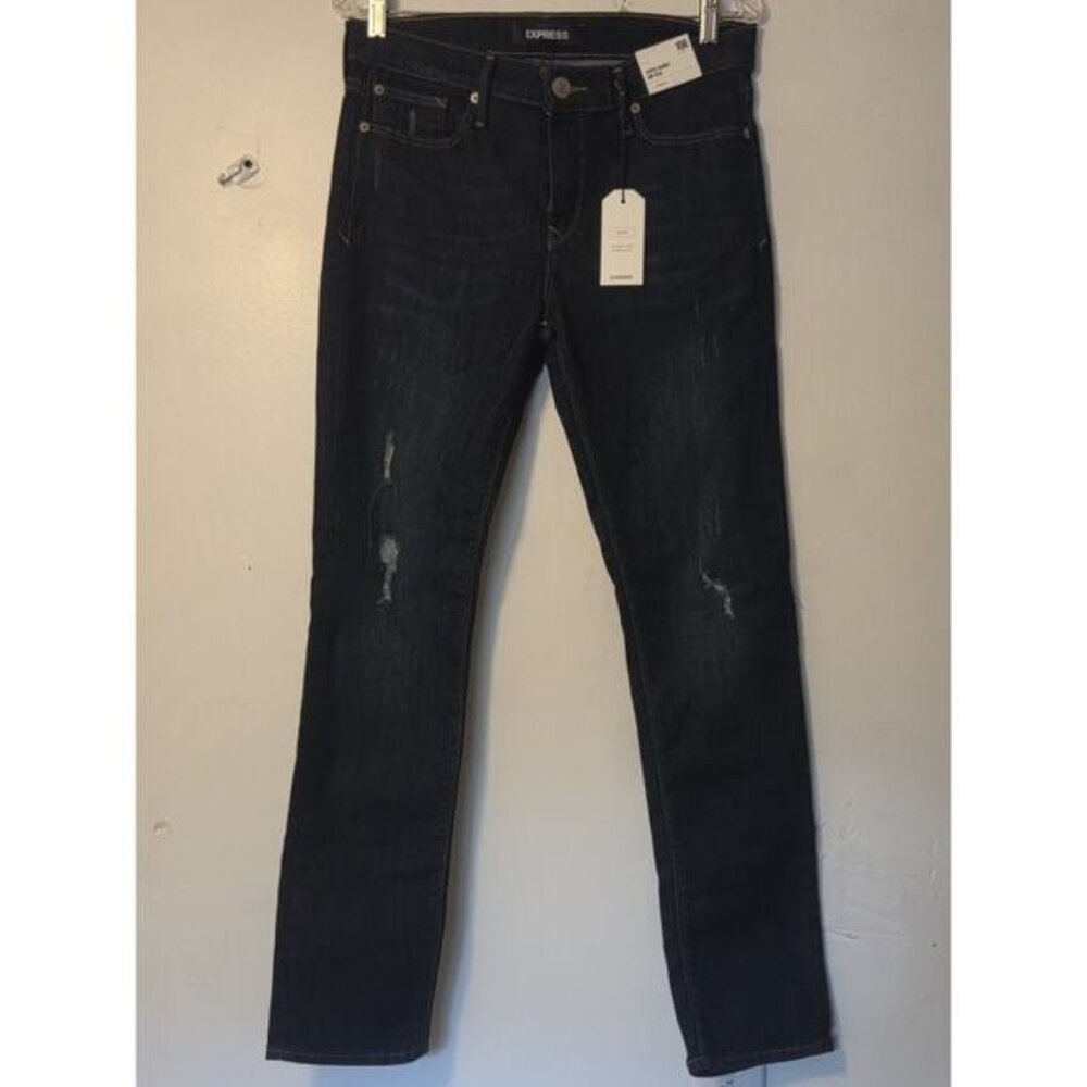 Express Super Skinny Mid Rise Jeans Womens 10R Dark Wash Stretch Denim EUC